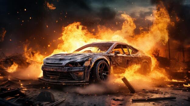 car-on-fire-accident-burning-car-background-car-insurance-concept-generative-ai-free-photo